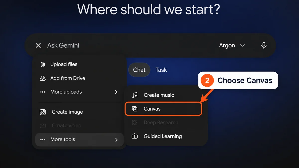 Schritt 2: die Canvas-Option unter More tools auswählen